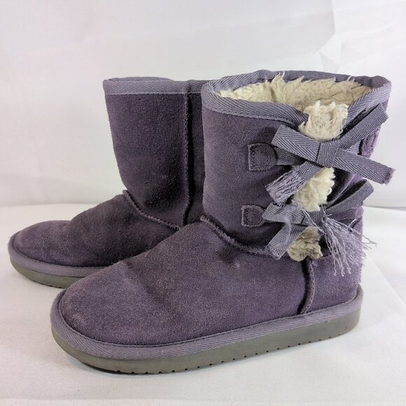 Koolaburra UGG Victoria Short 1019372 Elderberry Purple 3 Kids Suede Lined Boots - Picture 6 of 14